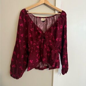 ⭐️Wide sleeve cinched waist floral top XL